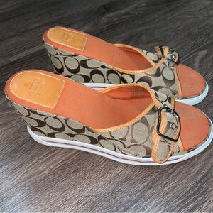 RARE Coach Vtg Y2K  Monogram Alyssa Platform Wedge size 10B silver buckle 1941